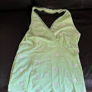 INC International Concepts Light Green Floral Embroidered Top